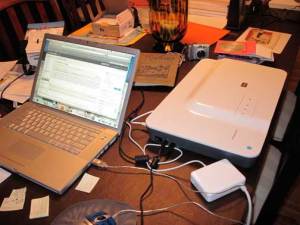 Here's the uber-scanner and my laptop -- with this blog post in the works.